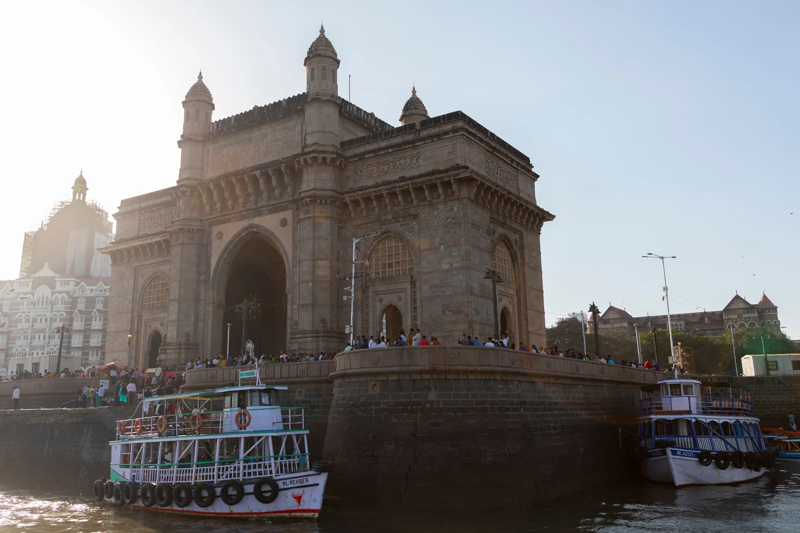 The Gateway of India with tour boats in the harbour