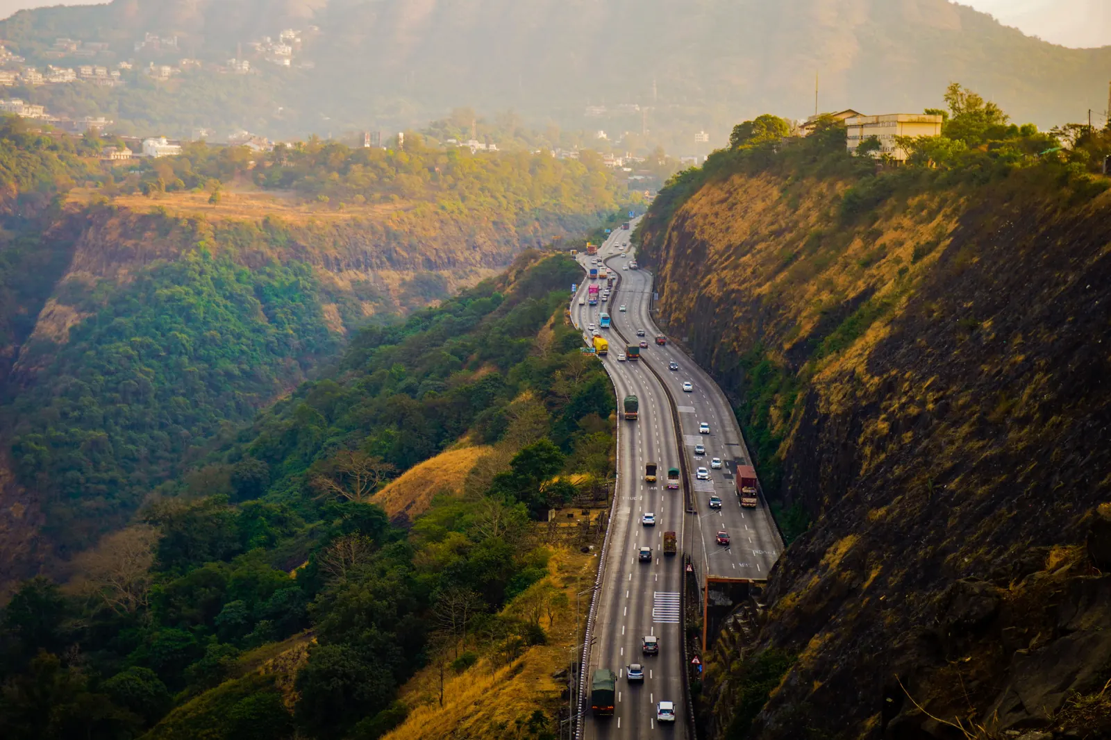 The expressway winding through the green Lonavala hills
